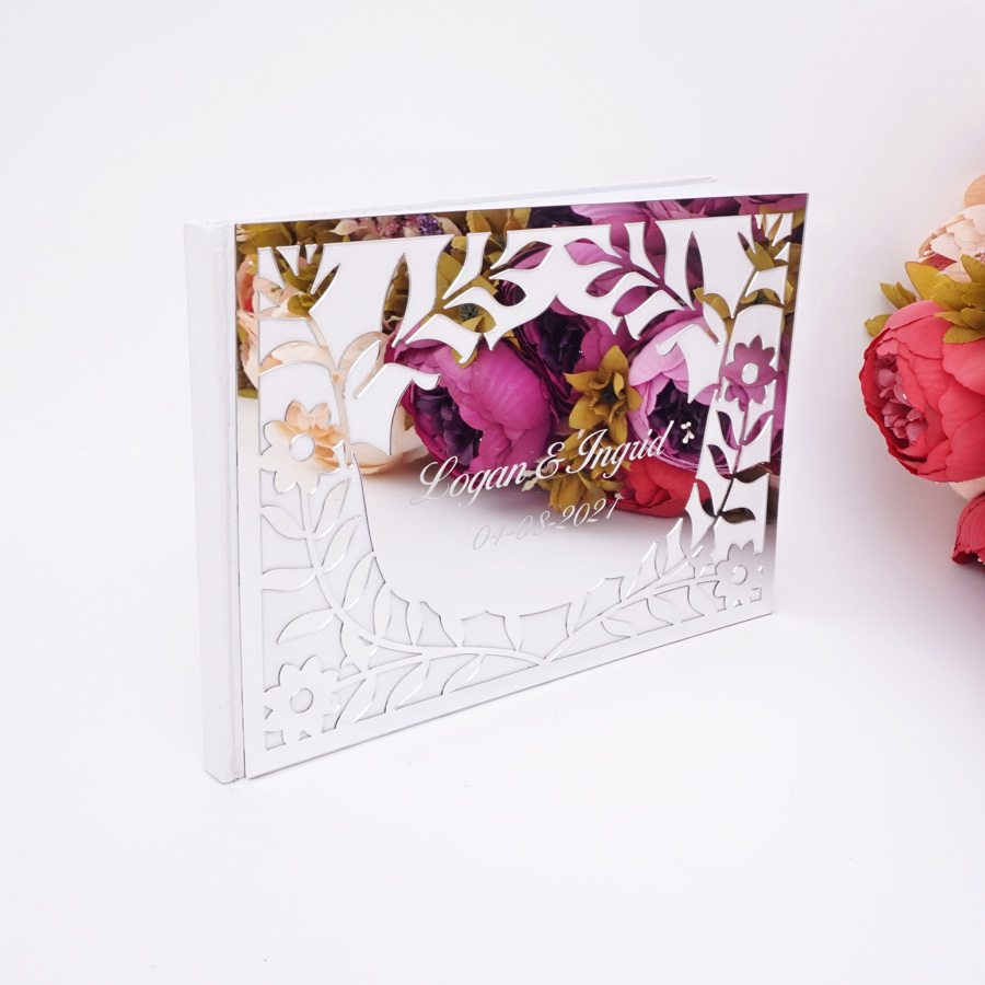 Personalized Guest Book - 럭셔리 속이 빈 꽃무늬 거울 아크릴