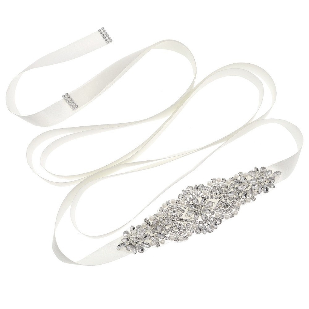 Bridal Sash Ribbon - 스위트 리본 브라이덜 벨트 실버 롱