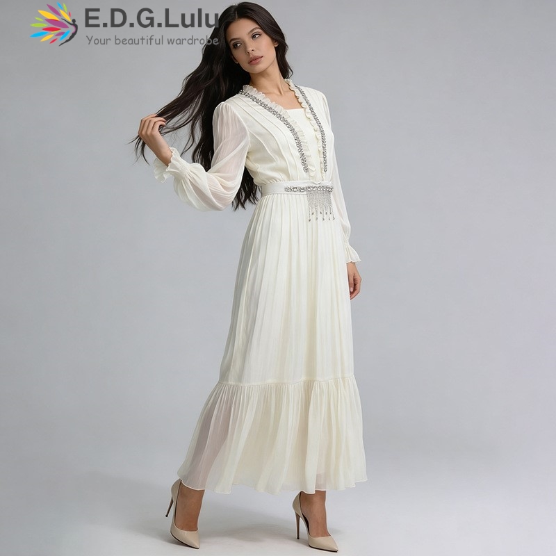 EDGLuLu 우아한 화이트 쉬폰 롱 드레스 여성 긴  - Wedding Lulu 리뷰 및 가격