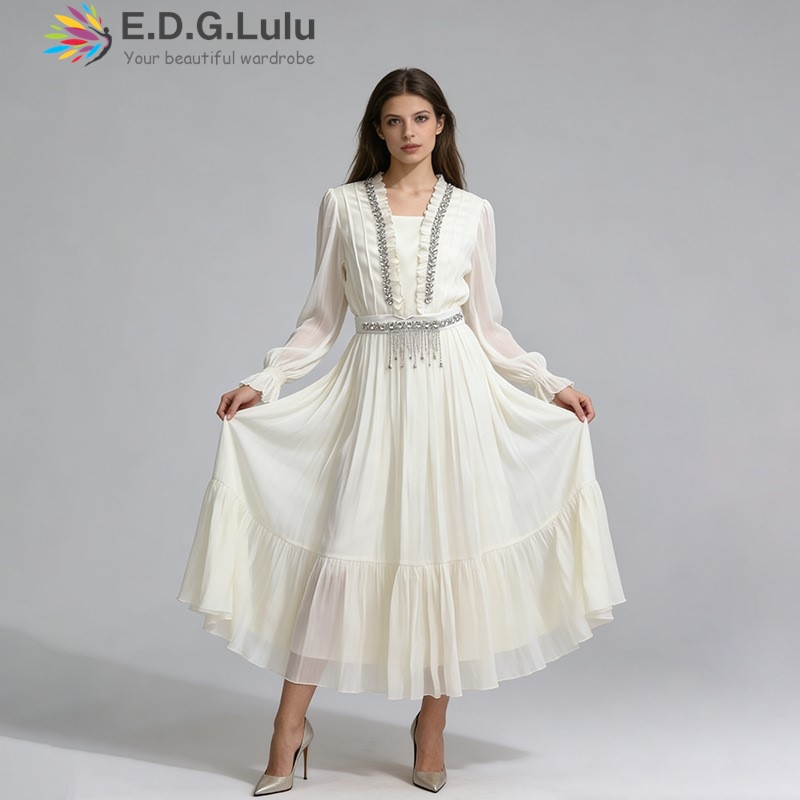 EDGLuLu 우아한 화이트 쉬폰 롱 드레스 여성 긴  - Wedding Lulu 리뷰 및 가격